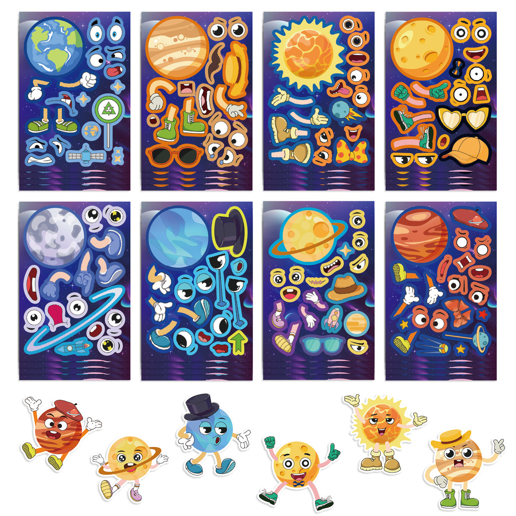 

8/16/24Pcs Space Planet Make A Face Puzzle Stickers Make Your Own DIY Game Children Cartoon Education Toys Gift