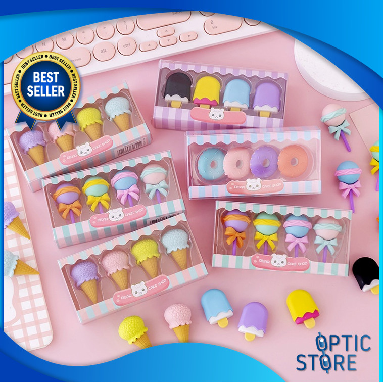 

OPTIC S5673 Penghapus Set Cute Model Ice Cream Penghapus Pensil Model Donat Lolipop Penghapus Pensil Karakter Lucu