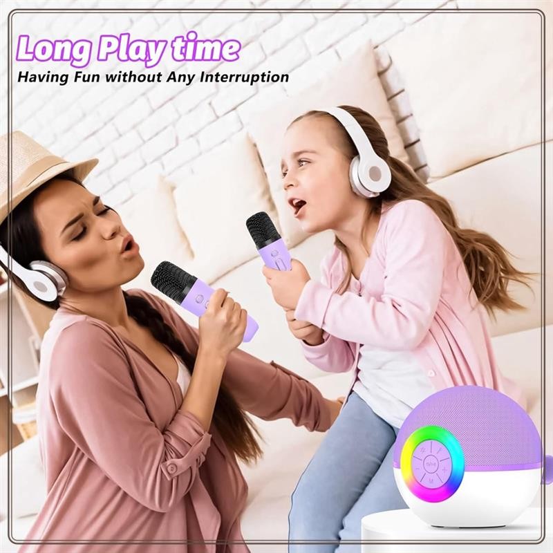 Reliable-Mini Karaoke Machine With 2 Mic, Portable Bluetooth Microphone Song Toys With LED Light,Chr