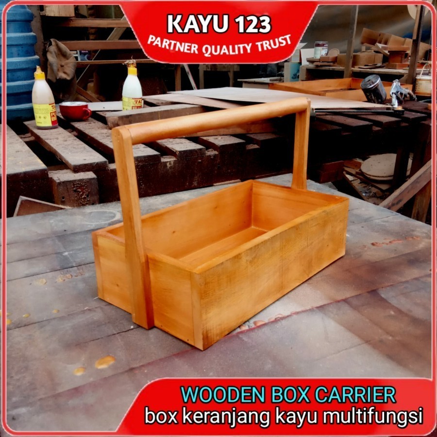 Wooden Box Carrier 35x30x10 cm Box Keranjang Kayu Multifungsi