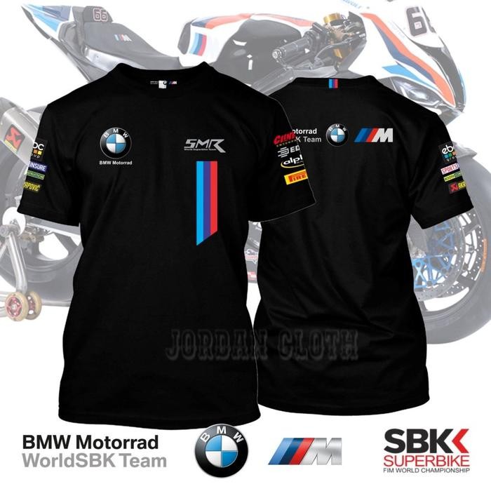 Katun T-Shirt Baju Kaos BMW Superbike Team Ukuran S-3XL - Hitam, S