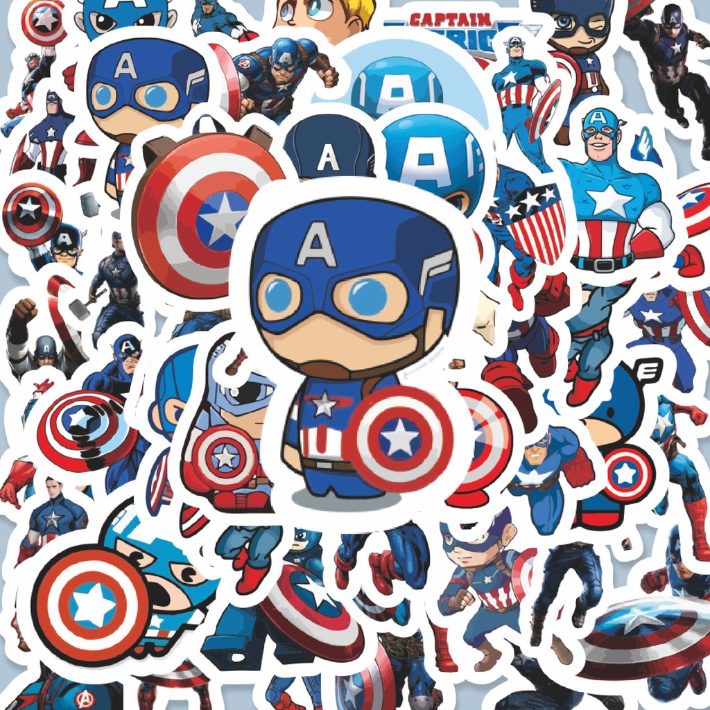 

100PCS Lucu Stiker Kartun Captain America Stiker Aesthetic Stiker Anti Air Stikers Berperekat Waterproof sticker decal buat Motor Helm Buku Journal Koper Casing HP Laptop Botol Minum Hadiah anak