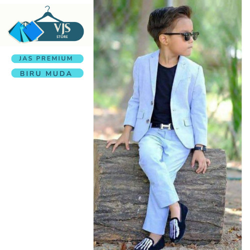 BAGASHOP  VJS Store - Setelan Jas Anak Laki-Laki List Putih ( Jas + Celana )