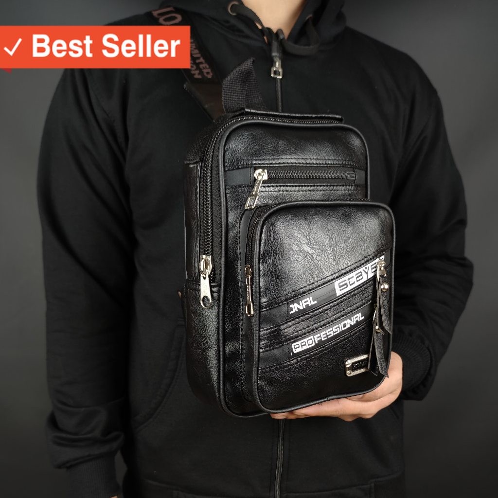 Selempang murah Pria Wanita / Tas Pria Sling Bag Tas Selempang Kulit PU Leather Original Polo Amstar