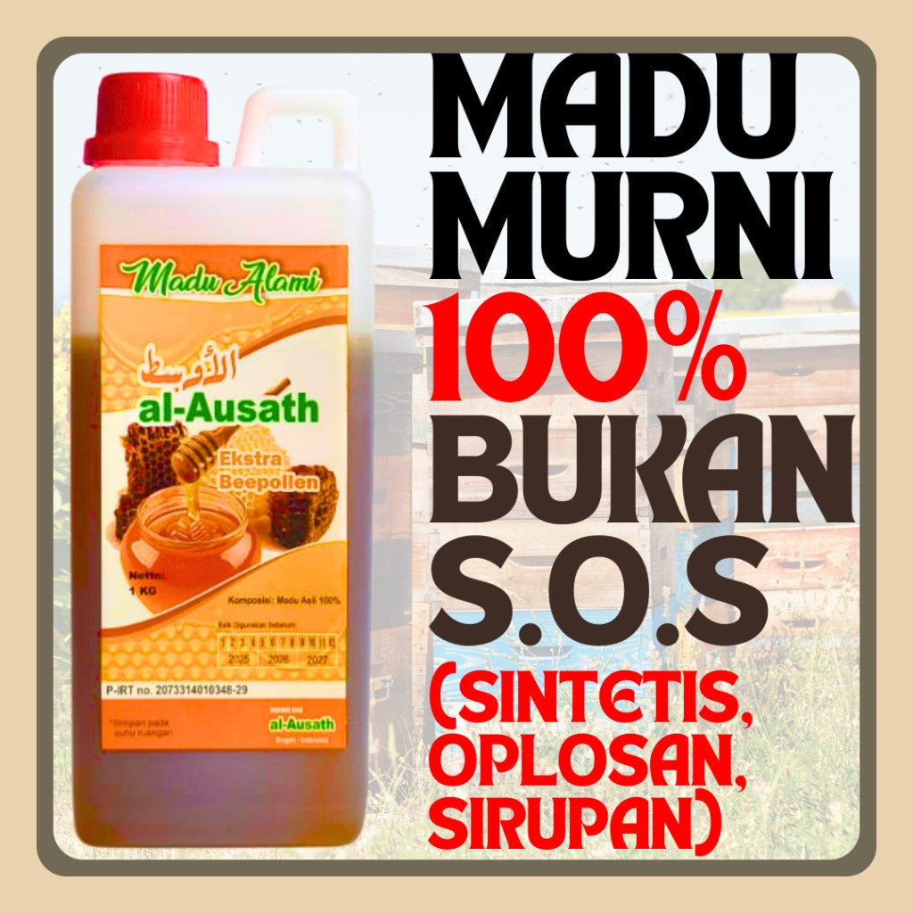 

1KG MADU ASLI AL-AUSATH FULL NEKTAR RAW HONEY - MENINGKATKAN IMUNITAS TUBUH MENGATASI PENYAKIT LAMBUNG MAAG PROGRAM HAMIL - Madu Murni Asli 100% Original Tanpa Campuran + Bonus Gratis 1 Botol Bee Pollen