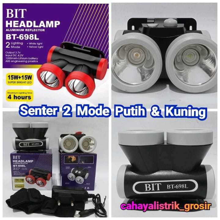 BIT BT-698L Senter Kepala Head Lamp Aluminium Reflector 2 Lighting Mode 15W + 15W (White & Yellow) O