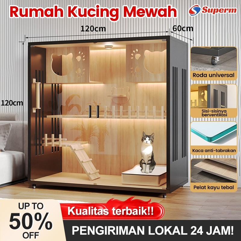 Vila Kucing Mewah/Rumah Kucing/Kandang Kucing Bongkar Pasang/Rumah Kucing Nyaman/Vila Kucing Kayu So