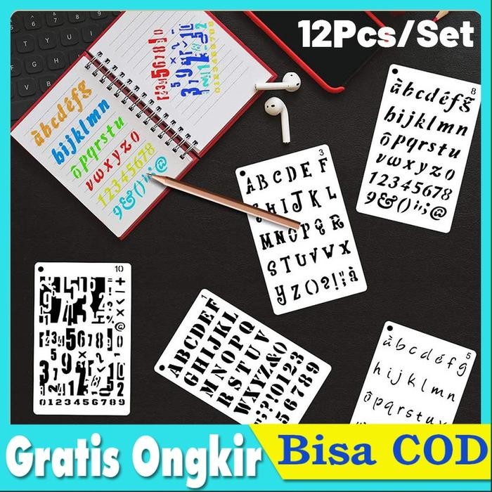 

12pcs Penggaris Huruf & Angka Templates - Penggaris Sablon ABC - Lettering Stencil set - Penggaris Mall Mal Mercy Stationary - 12PCS/Set