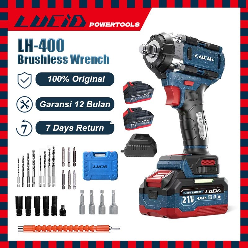 LUCID LH400 Brushless Wrench 450N.M Impact Baterai Cordless Mesin Bor