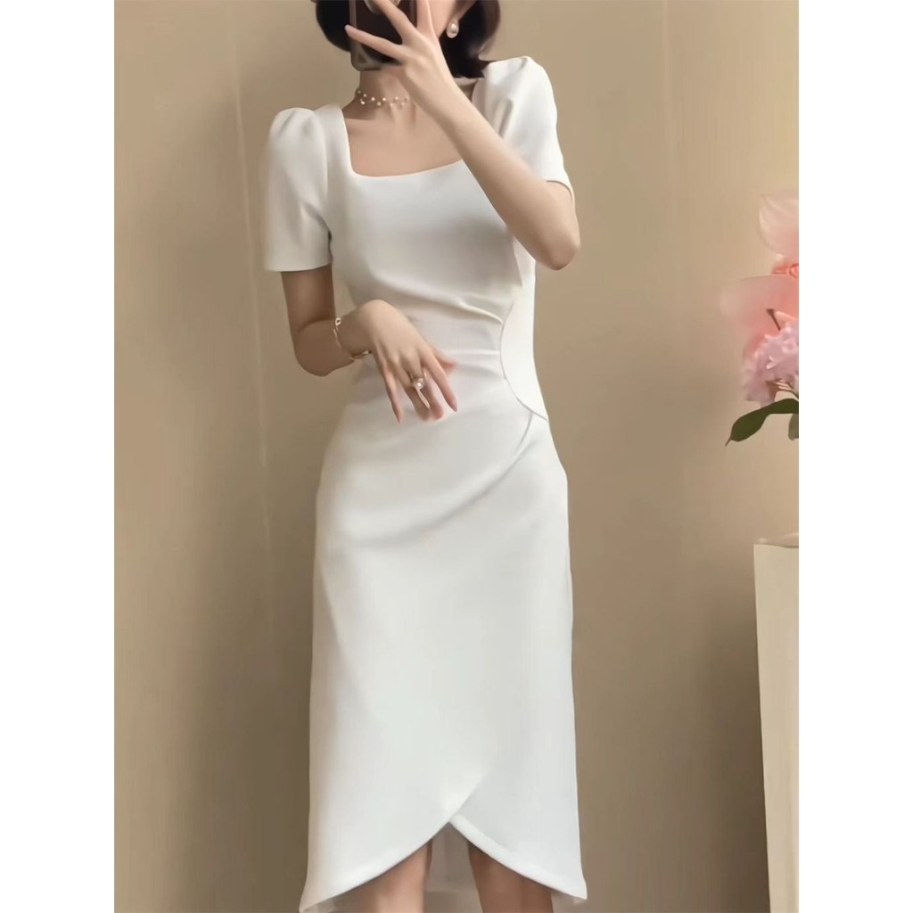 baju midi dress terbaru lebaran 2025  tunic dress korea ungu polos gereja prewedding elegan wanita p