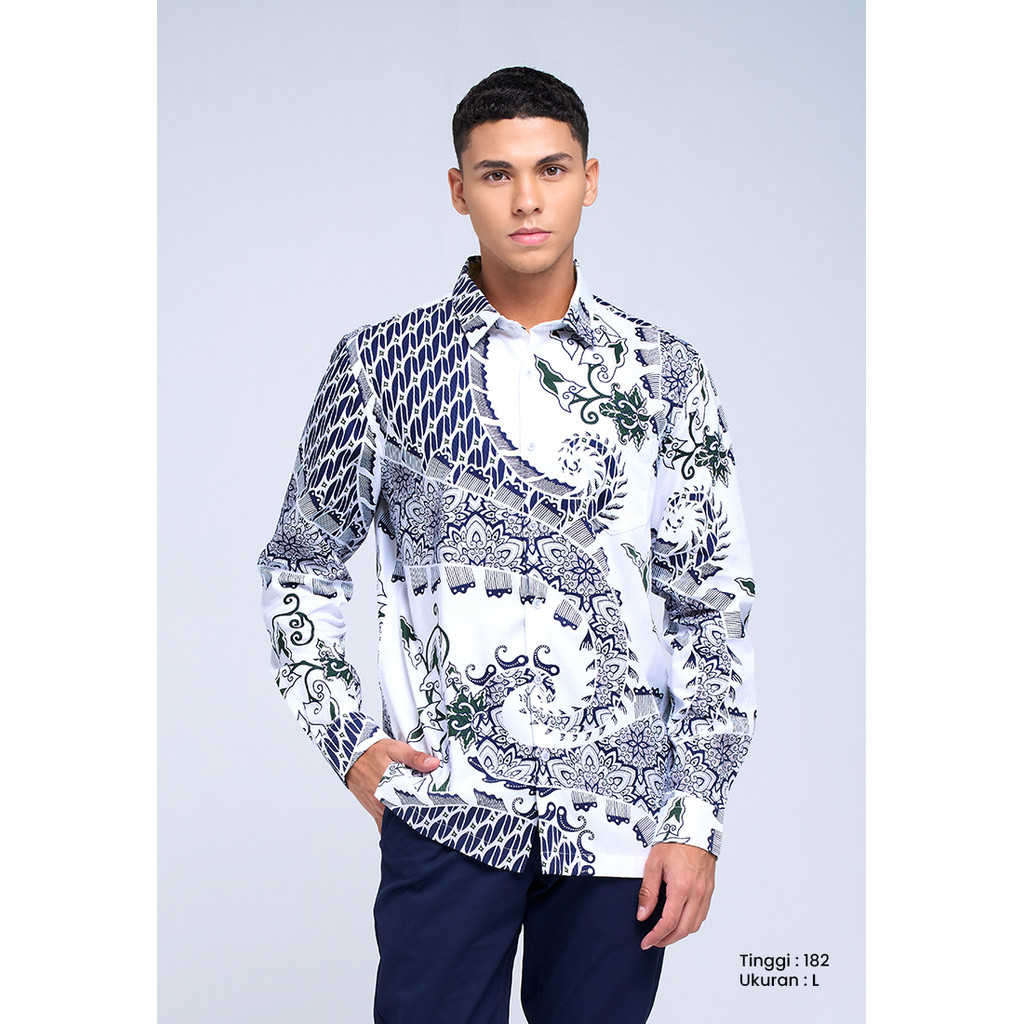 MANZONE - Kemeja Batik Lengan Panjang Pria Linggabuana Modern Fit - White