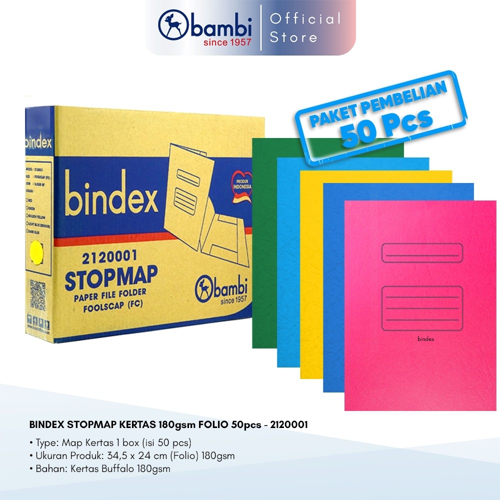 

Bindex Paper Stopmap Folio Tebal 180 Gsm All Color Isi 50 Pcs Original