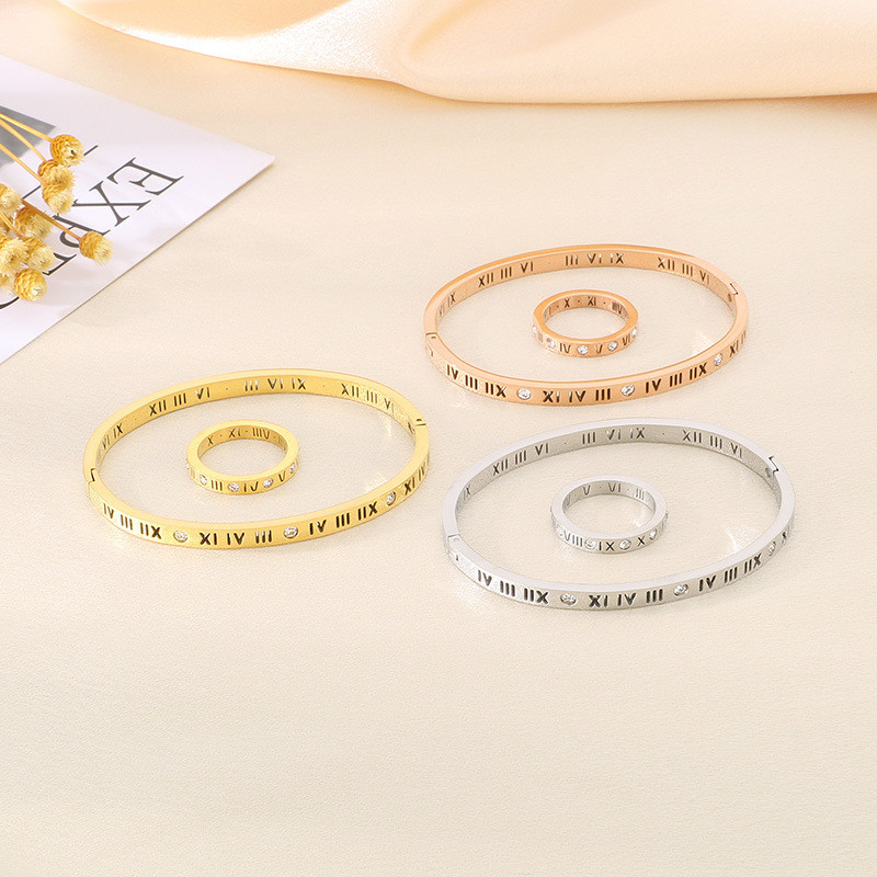 Cincin mode Eropa dan Amerika populer berlian bertatahkan huruf Inggris gelang terbuka pasangan bero