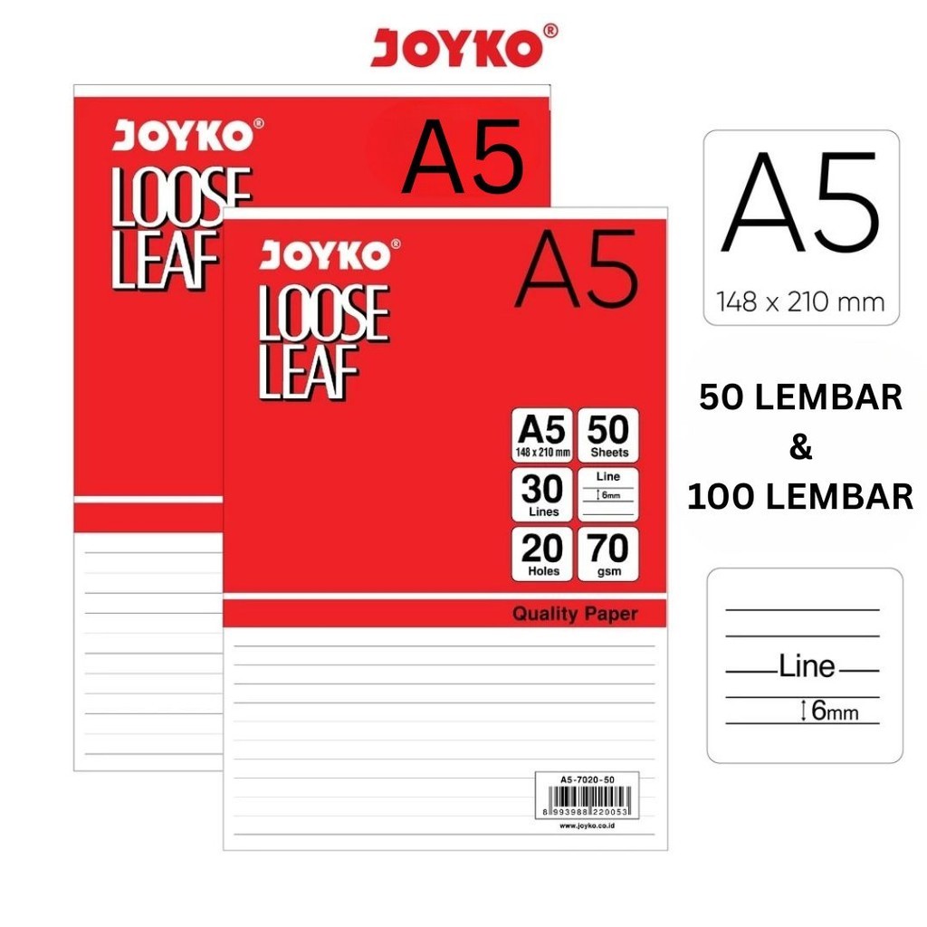 

TOPER Isi Kertas File Merek JOYKO A5 Loose Leaf Isi Binder Isi 50 dan 100 Lembar Bergaris Berlubang