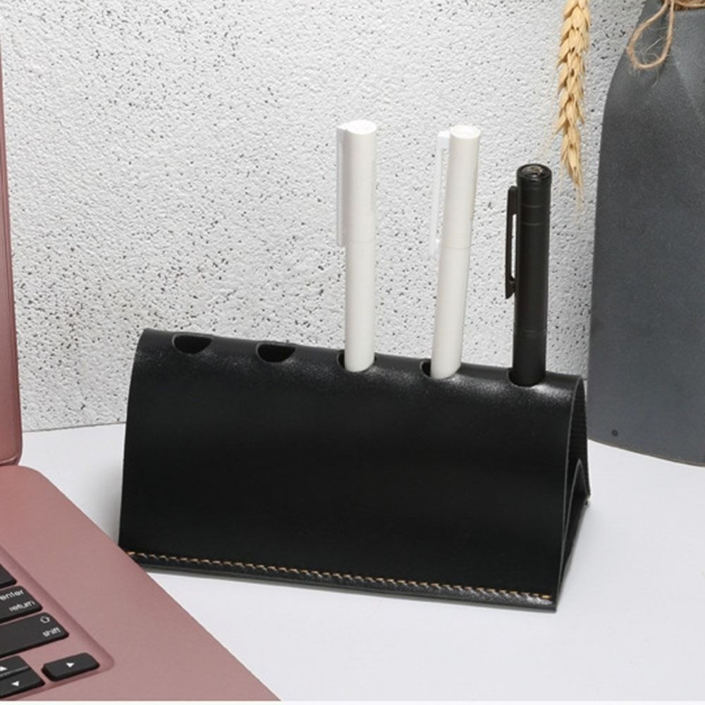 

Leather Pu Pen Holder New Portable Pretty Triangular Pencil Case Office Supplies Multi-Storage Pen Container