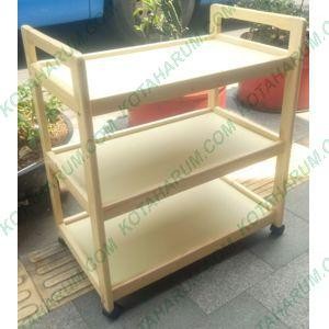 LUAR BDG Meja rak dorong tv dispenser 3 susun roda kayu ramin kuning