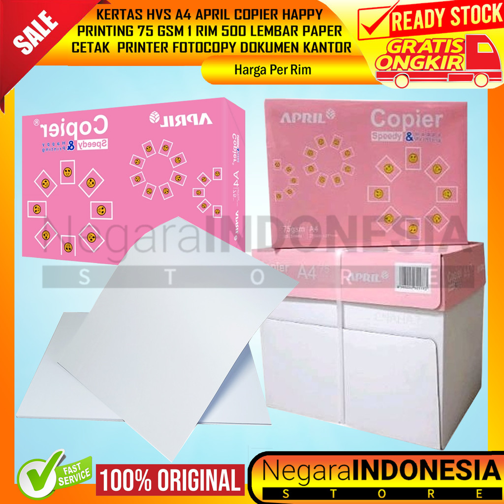 

April Kertas A4 April Copier Happy Printing 75gsm 1 Rim Per Pack Pak Serim Per Rim Hvs Termurah Pilihan Ringan Efisien Tulis Cetak Tempel Alat Tulis Atk Cocok Segala Usia Kebutuhan RFA Pekerjaan Tulis Tangan