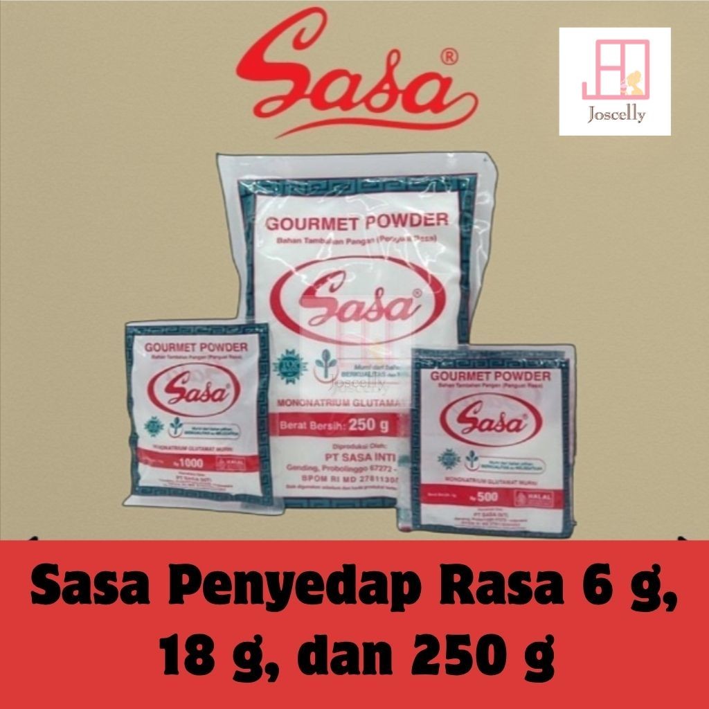 

JOSCELLY.ID SASA Penyedap Rasa MSG Kemasan 6 gr, 18 gr, 250 gr - Seasonings - Micin