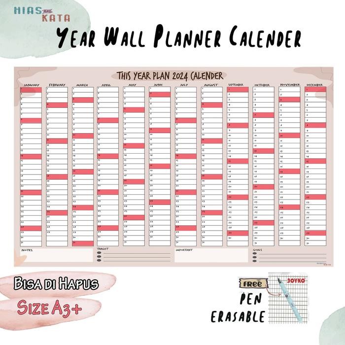 

AHHA Wall Planner Calender with notes target important goals - 2024