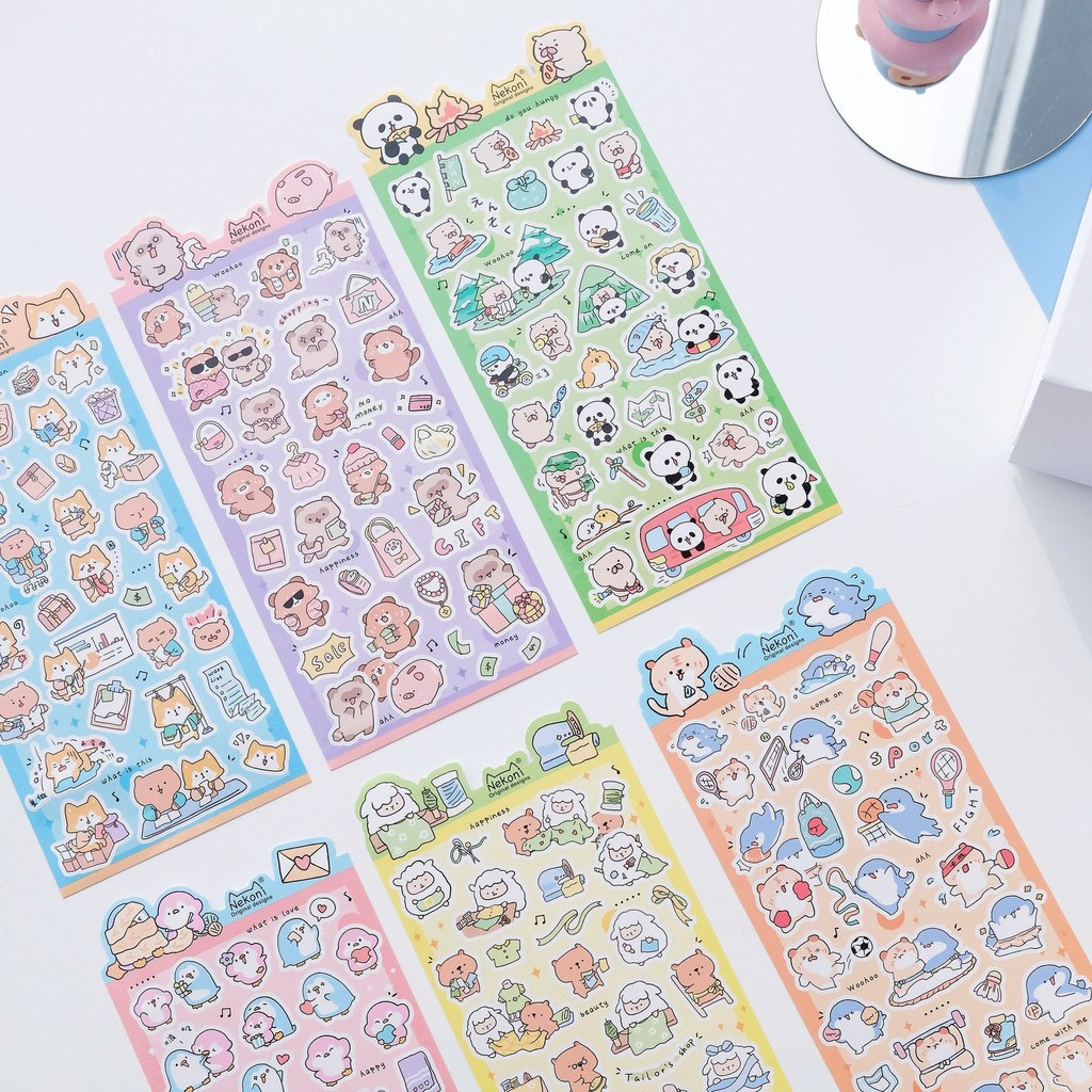 

Korean Import Nekoni Cartoon Animals Hard Work Daily Life Journal Decorative Stickers Scrapbooking DIY Cute Stationery Sticker