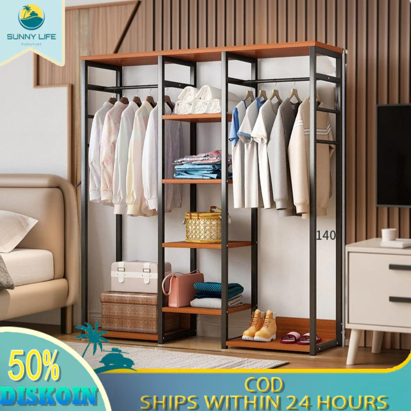 Rak Gantungan Baju Kayu Stand Hanger Kotak Serbaguna Lemari Pakaian Tanpa Kain