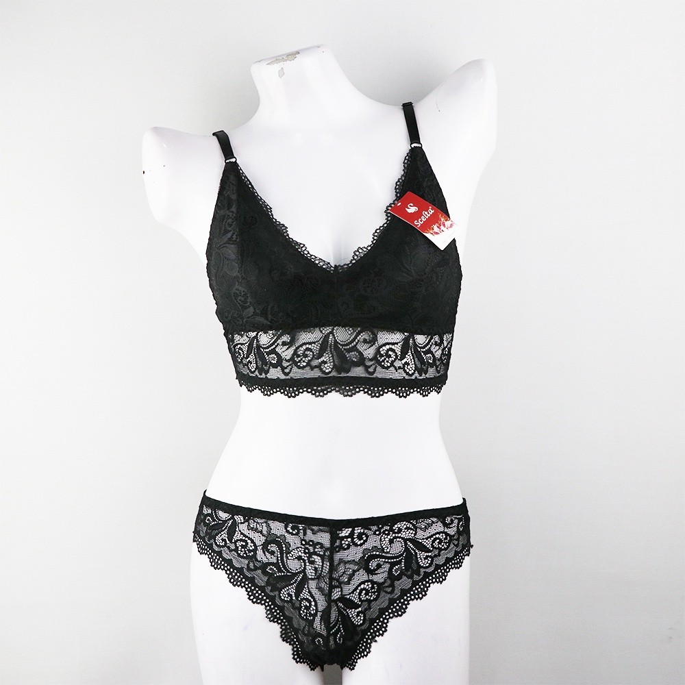 Scelta - Sexy Bra Set Celana Dalam Wanita Transparan Bralette Tanpa Kawat Renda Setelan Bh Sc 1798 S