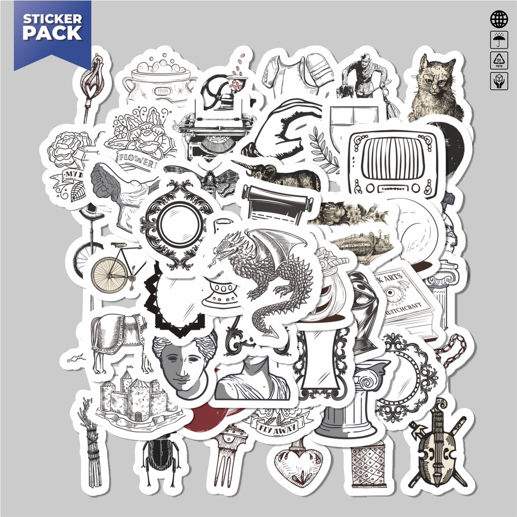 

[100PCS]Stiker Pack Sticker Retro Medieval B&W Sticker Aesthetic Vinyl Anti Air Dekorasi Sticker Laptop Buku Journal Koper Helm Casing HP Gitar Helm Skateboard