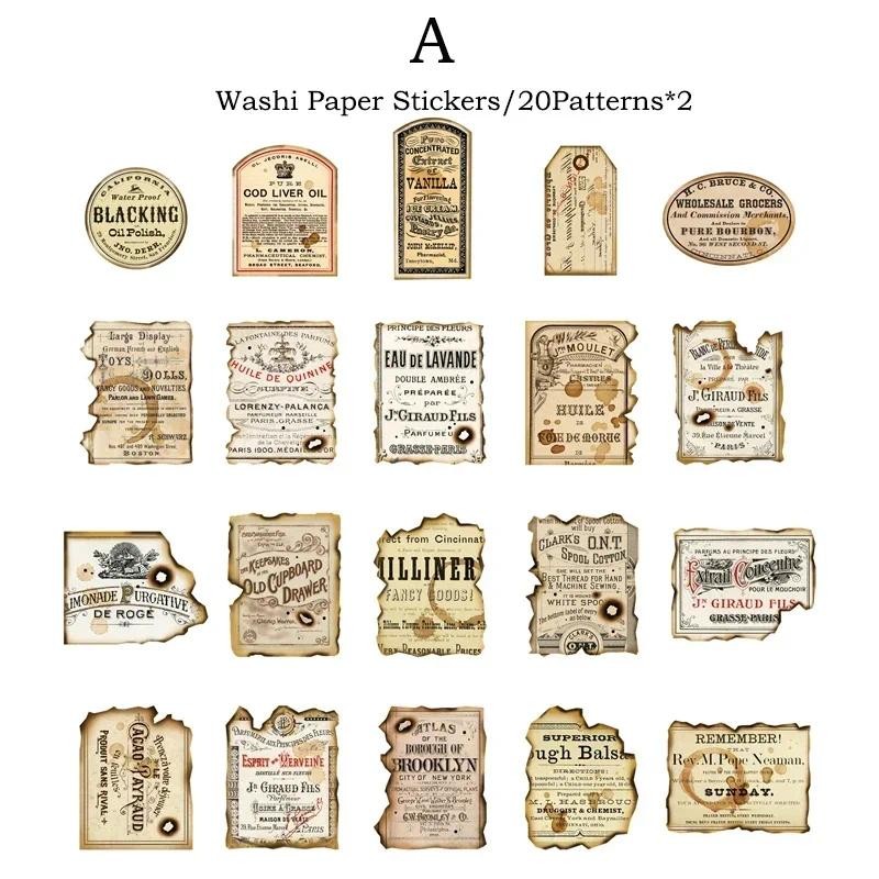 

40pcs/pack Vintage Boxed Stickers Creativity Adhesive Diy Sticker hand made Decorative junk journal supplies