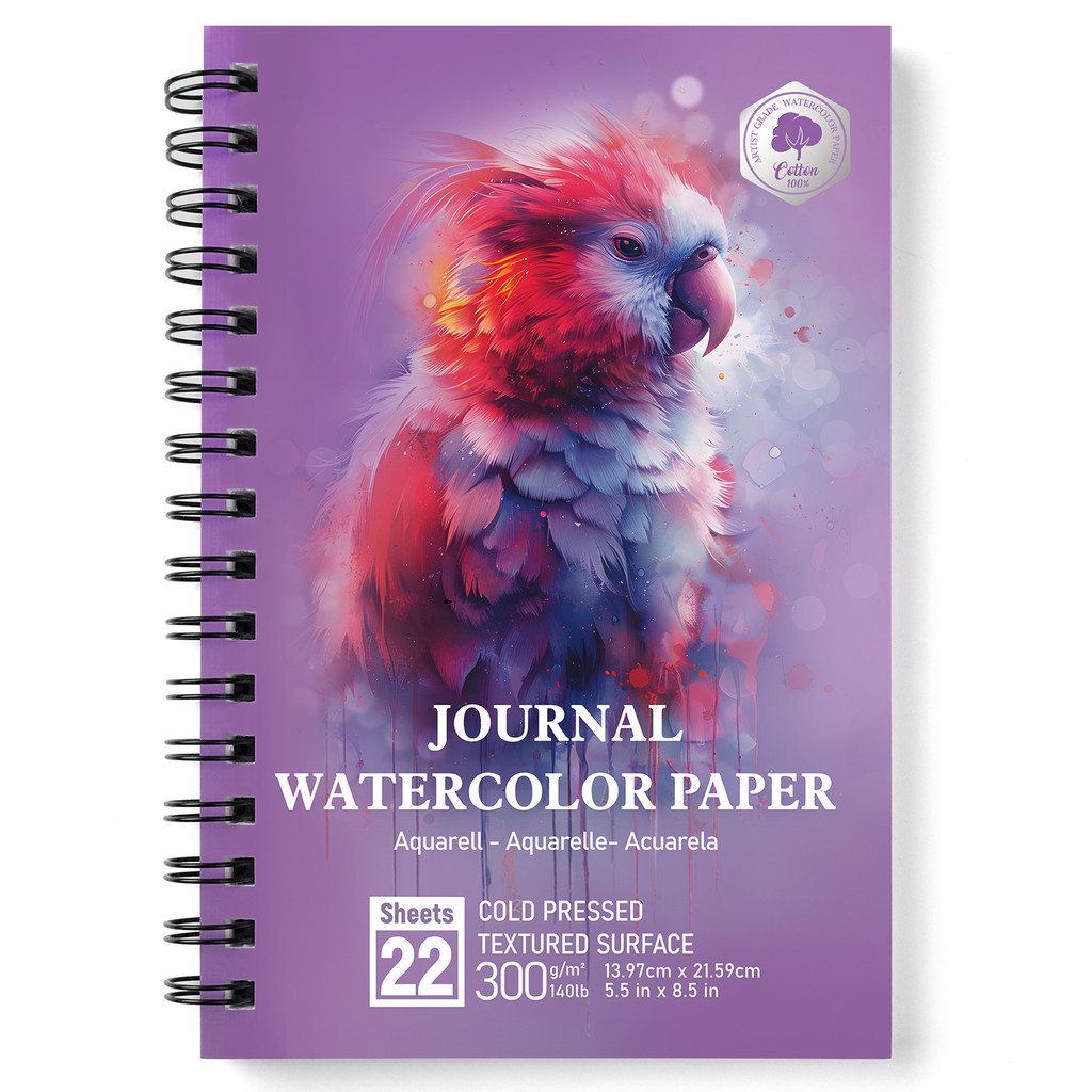

100% Cotton Watercolor Travel Journal - 22 Sheets 5.5x8.5-inch Cold Pressed Watercolor Paper - 140LB/300GSM Watercolor Journal f