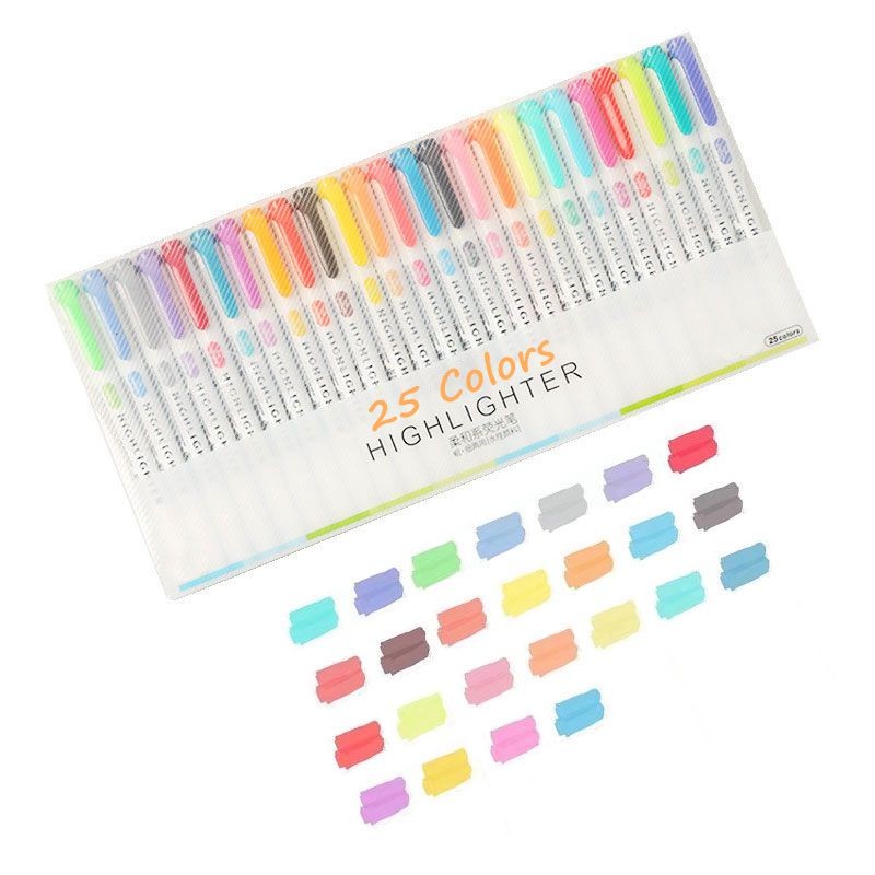 

25 Colors Cute Double Head Highlighter Pen Art Marker Japanese Sofe Color Fluorescent Pen School Office Stationery
