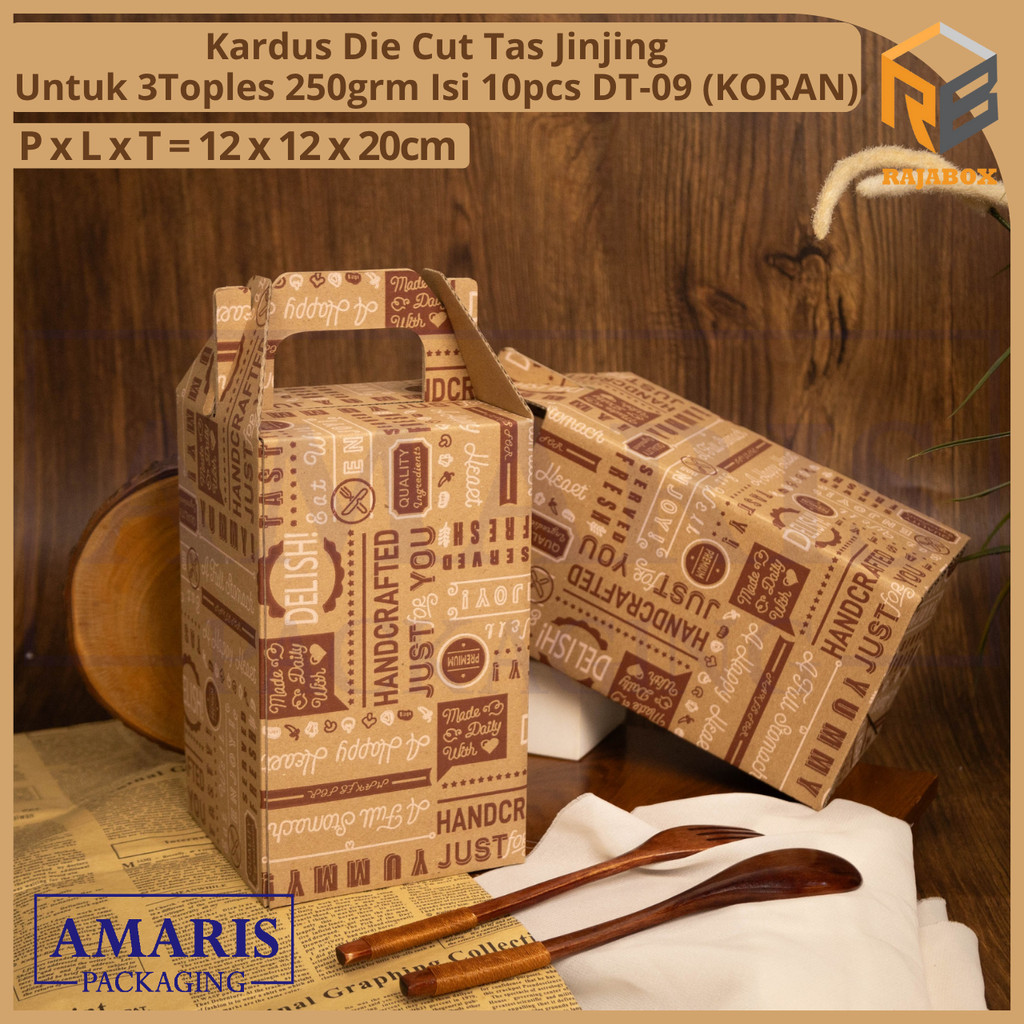

DT-09 Kardus Die Cut Tas Jinjing Isi 3 Toples 250 Gr Isi 10 Pcs Amaris Packaging