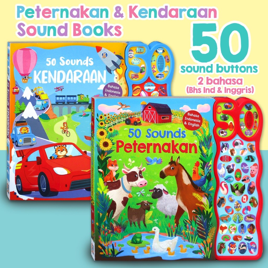 NEW 50 Sounds Kendaraan / Peternakan Sound Board Book (Bahasa Indonesia & English) [GinukGinuk] - So