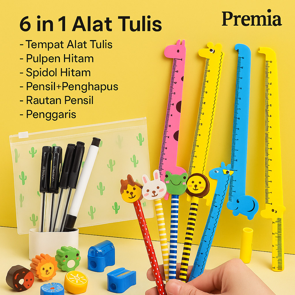 

[READY] Premia 6in1 Pensil Set Alat Tulis Dan Penghapus Pulpen Spidol Tempat Pensil Buku Tulis Sekolah Rautan