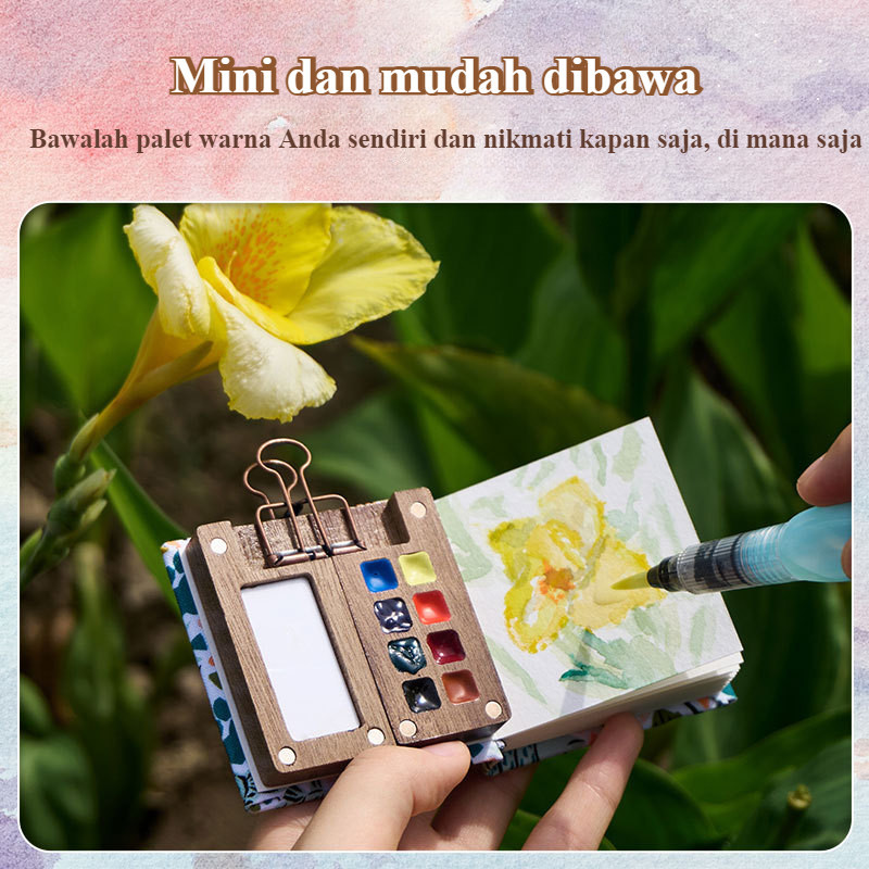 

Mini Magnetic Wooden Watercolor Palette 15/8 Hole Artist Palet Kayu Portable Color Mixing Disk