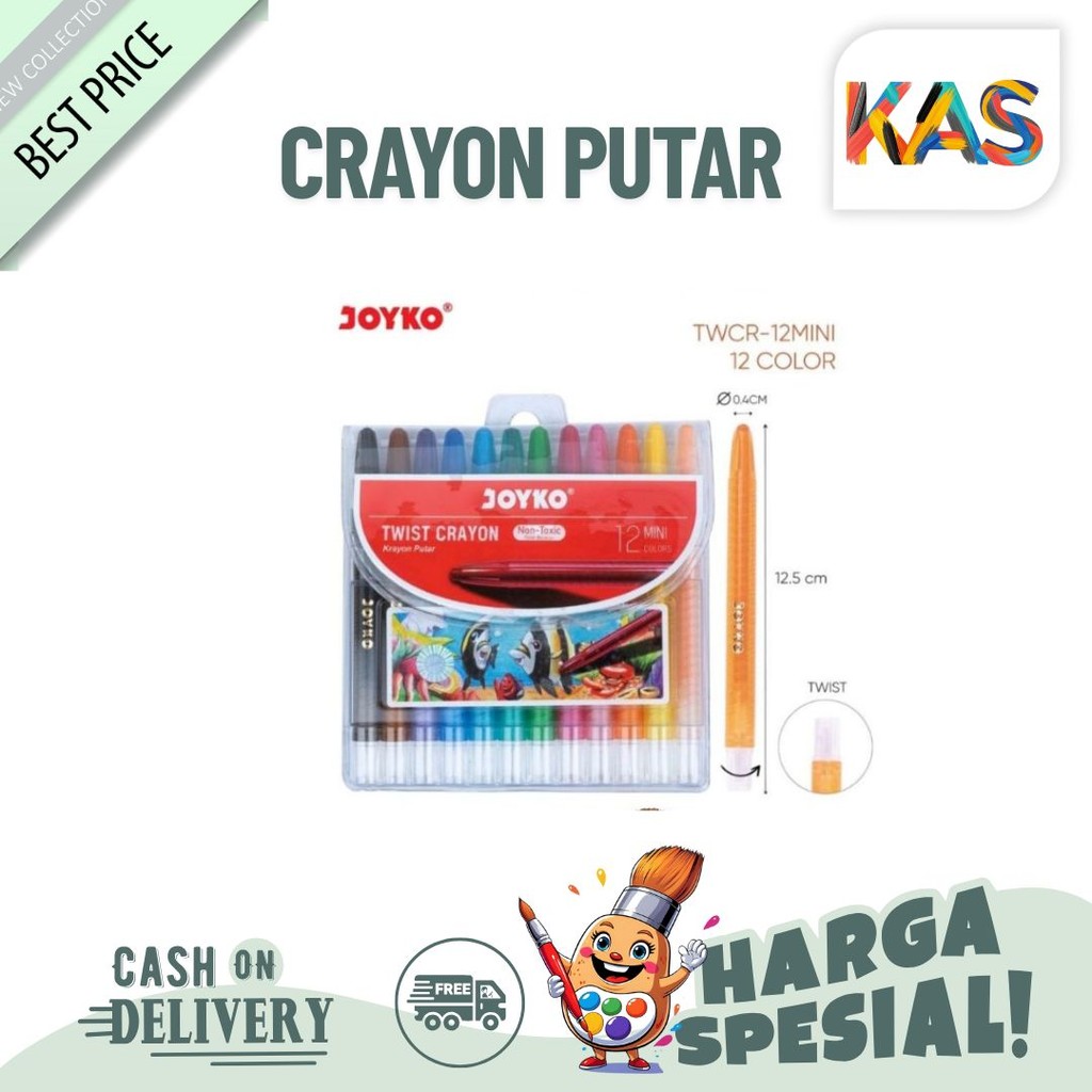 

Twist Crayon Krayon Putar Joyko TiTi TWCR-12S 12 Warna Colors