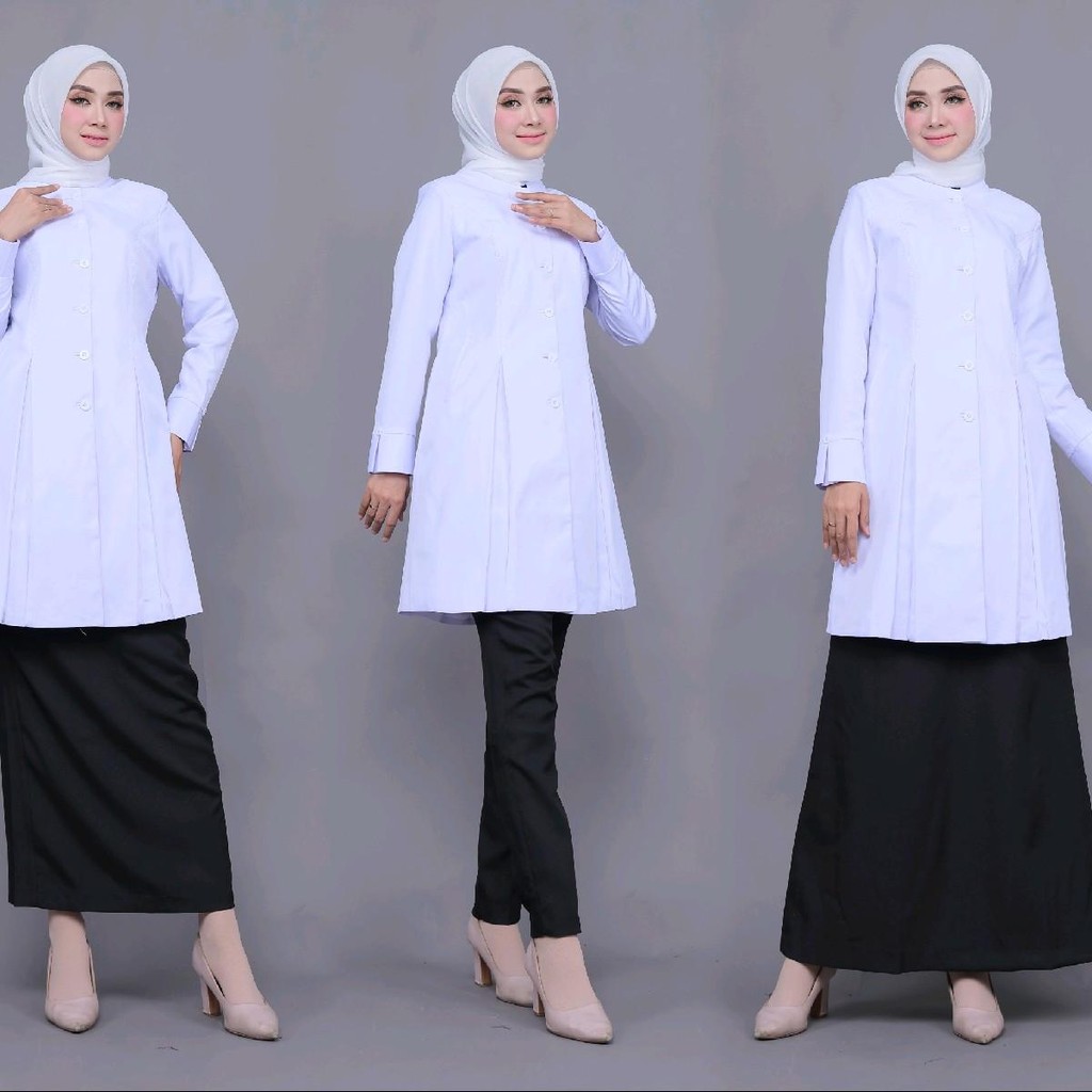 Seragam Kerja Tunik putih hitam belah putih polos Wanita setelan rok A/celana panjang/rok span bahan