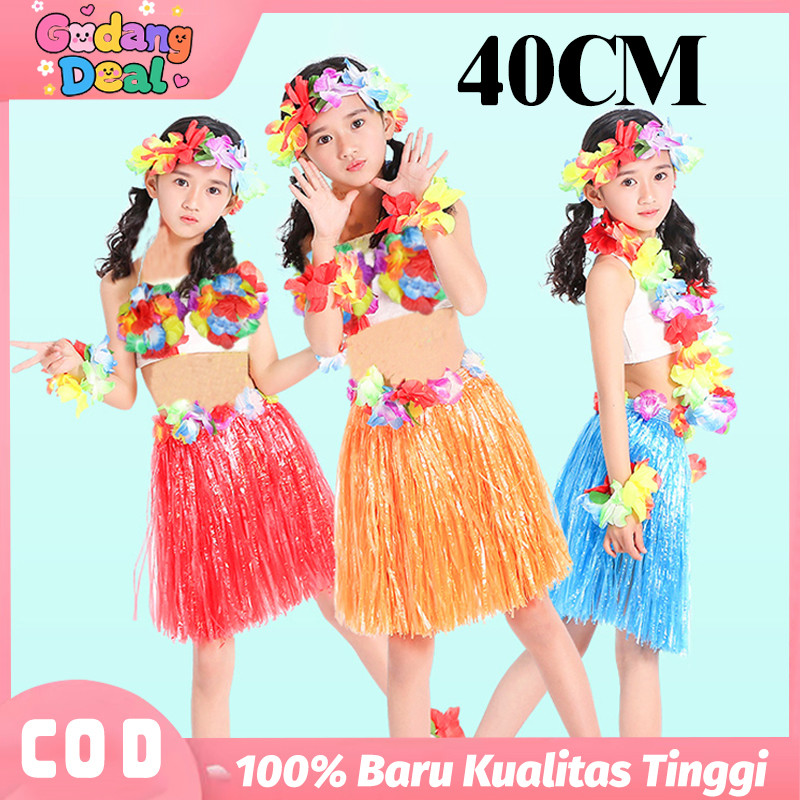 Rok Rumbai Hawai Bunga 1 Set Rok Hawai Rumbai Warna Warni 40cm Rok Rumbai Tali Rafia
