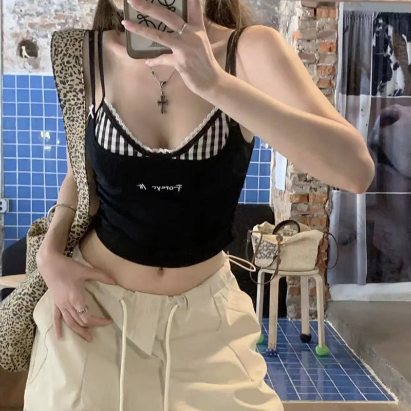 Korea Palsu Dua Potongan Dengan Atasan Rompi  Hot Girl Camisol Bantalan Dada Wanita YP