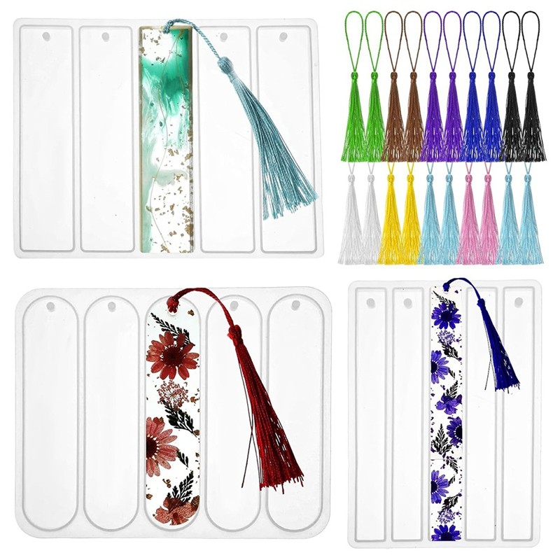 

(New)-Glue Mold Bookmark Mold With 20 Tassel Bookmark Mold Kit Bookmark Epoxy Resin Casting Mold For DIY Bookmark Making