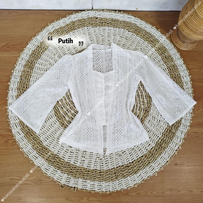 (HANYA KEBAYA) Baju Kebaya Brokat Lonceng Messy Bali Wisuda Modern Murah - Putih, S