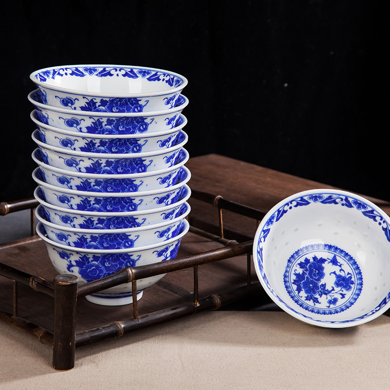 

Jingdezhen Household Blue And White Porcelain Bowls 5-inch Rice Bowls