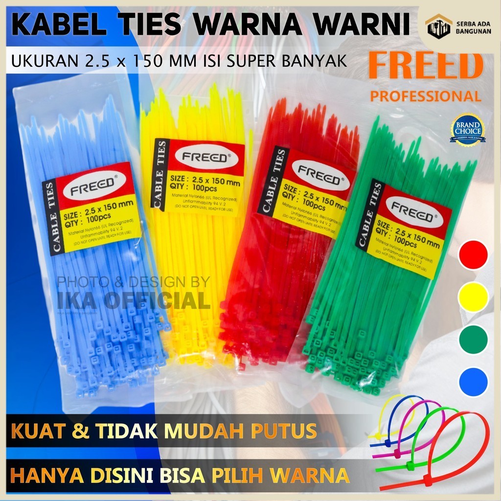 

SAB KABEL TIS 2,5 x 150 MM FREED SEMUA WARNA BAGUS DAN TERMURAH / Kabel Ties Termurah 1 pack/100 pcs pengikat serbaguna / Kabel Ties Isi Banyak