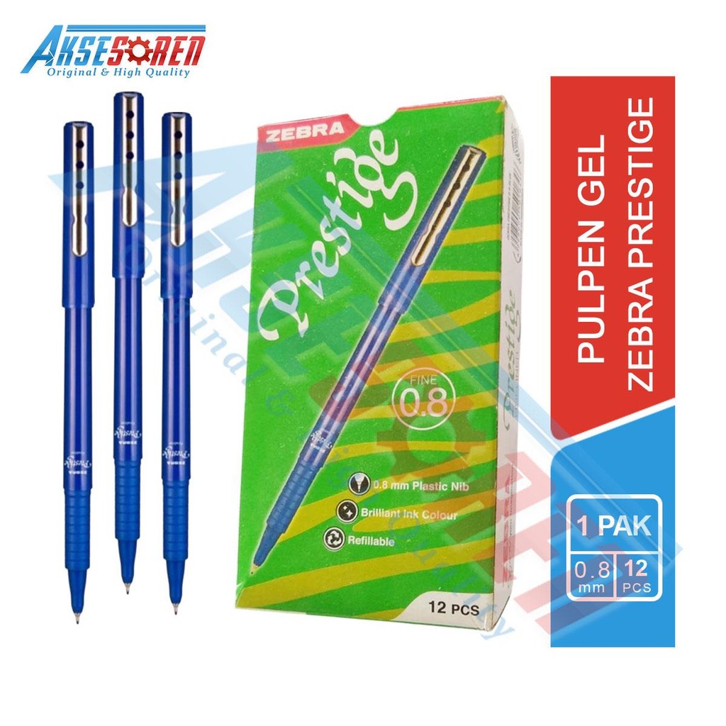 

Aksesoren Pulpen Zebra Prestige Fineliner 0.8 mm [1 Pack/12 Pcs] / Bolpen / Pena / Ballpoint Tinta Warna Biru 1 Box / Alat Tulis