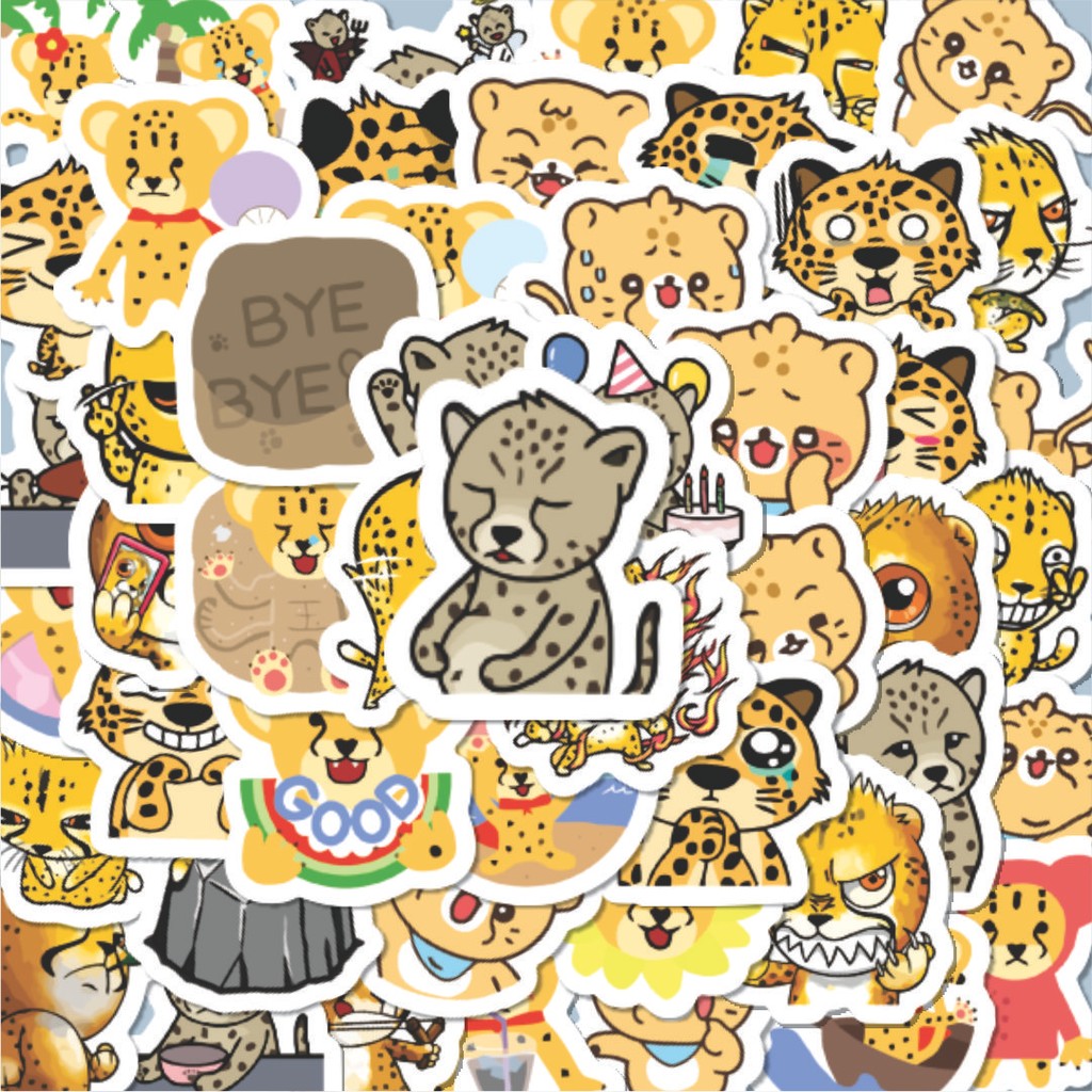 

100PCS Lucu Stiker Cheetah [Citah/Kucing Besar] Stiker Aesthetic Stiker Anti Air Stikers Berperekat Waterproof sticker decal buat Motor Helm Buku Journal Koper Casing HP Laptop Botol Minum Hadiah anak