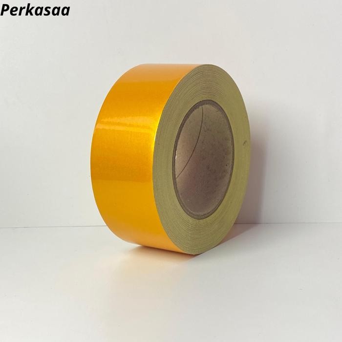 

TL Reflektor Sticker Rambu-rambu/ Marka Jalan Stiker Scotchlite Reflective Yellow Black Police Line Safety 5cm x 45meter - Kuning