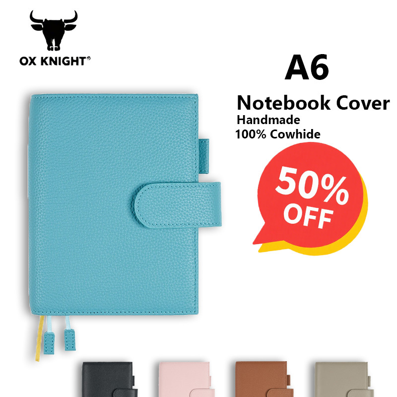 

OX KNIGHT A6 Notebook Cover Genuine Pebbled Grain Cowhide Planner Organizer Agenda Journal