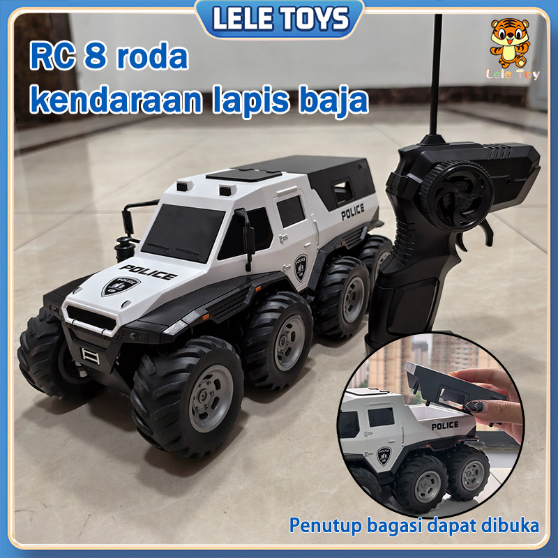 Leletoys 40MHz Avtoros Off-road Mobil Polisi 8 Roda Remote Control Kendaraan Lapis Baja Dengan Lampu