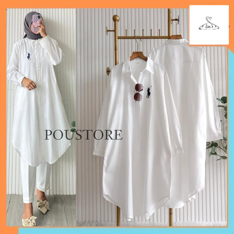 Atasan Kerja Wanita Tunik Putih Bordir Lengan Panjang / Tunik WanitaMurah Lucu