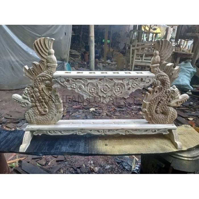 jagrak keris jati naga kembar isi 5 besar ukiran bunga dan risplang lung lungan garap alus KF4365 XV