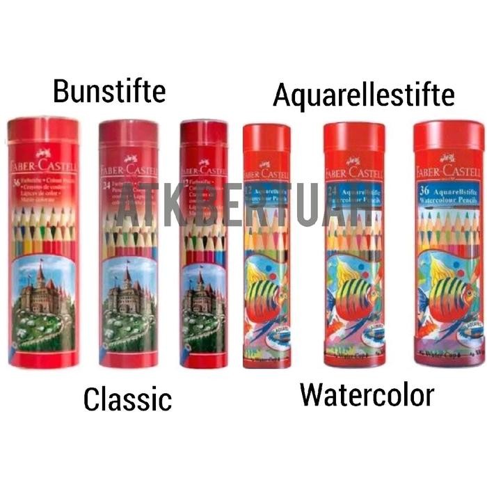 

【M-MT】PROMO!!! FABER CASTELL ROUND TIN CLASSIC WATER COLOR PENCIL PENSIL WARNA TABUNG KALENG BULAT SET 12 24 36 - Classic, 12
